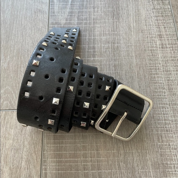 Linea Pelle Studded Black Leather Belt Size Large